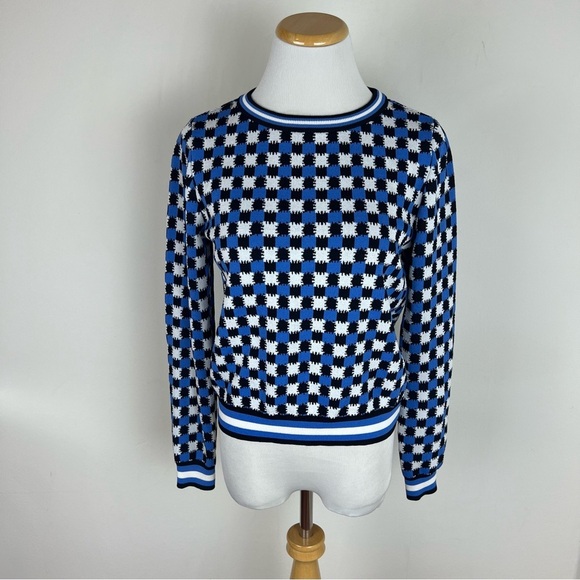 Solid and Striped Mackenzie Plaid Blue White Knit Pullover Sweater Size S - Picture 3 of 6